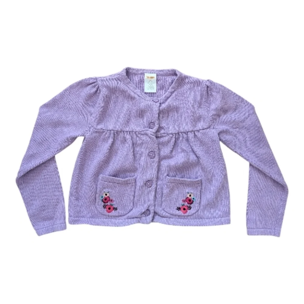 Gymboree Girls Lavender Knit Cardigan with Floral Pockets Size 5T